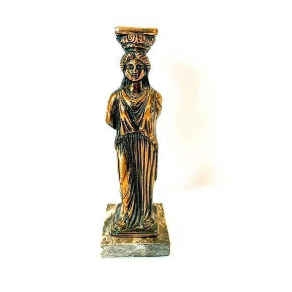 MID Century Kareates Bronze & Marble Greek Statue Sculpture 9 1/2" Tall - Picture 1 of 8
